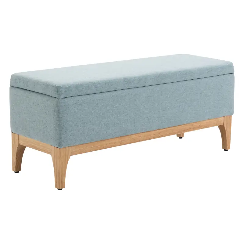 Baúl de Almacenaje para Dormitorio 72L Tapizado en Lino con Patas de Madera 110x39x45 cm Gris Azulado