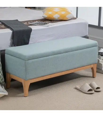 Baúl de Almacenaje para Dormitorio 72L Tapizado en Lino con Patas de Madera 110x39x45 cm Gris Azulado