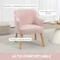 Butaca de Salón Moderna Sillón Individual Tapizado en Lino con Patas de Madera Carga 120 kg 64,5x65x79,5 cm Rosa