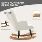 Silla Mecedora de Borreguito con Respaldo Capitoné y Base de Madera de Caucho para Salón o Dormitorio 65x88x87 cm Crema