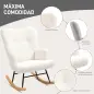 Silla Mecedora de Borreguito con Respaldo Capitoné y Base de Madera de Caucho para Salón o Dormitorio 65x88x87 cm Crema