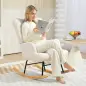 Silla Mecedora de Borreguito con Respaldo Capitoné y Base de Madera de Caucho para Salón o Dormitorio 65x88x87 cm Crema