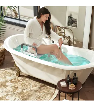 Taburete de ducha con Altura Ajustable para Personas Mayores o con Movilidad Reducida 52x45x69 cm Asiento Blanco y Gris