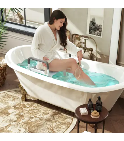 Taburete de ducha con Altura Ajustable para Personas Mayores o con Movilidad Reducida 52x45x69 cm Asiento Blanco y Gris