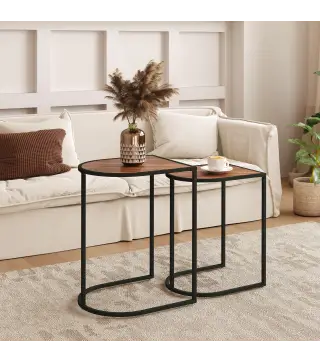 Mesas Auxiliares para Salón Mesas Nido de 2 Piezas con Marco de Acero para Dormitorio Sala de Estar Marrón Rústico