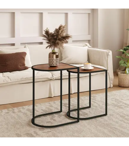 Mesas Auxiliares para Salón Mesas Nido de 2 Piezas con Marco de Acero para Dormitorio Sala de Estar Marrón Rústico