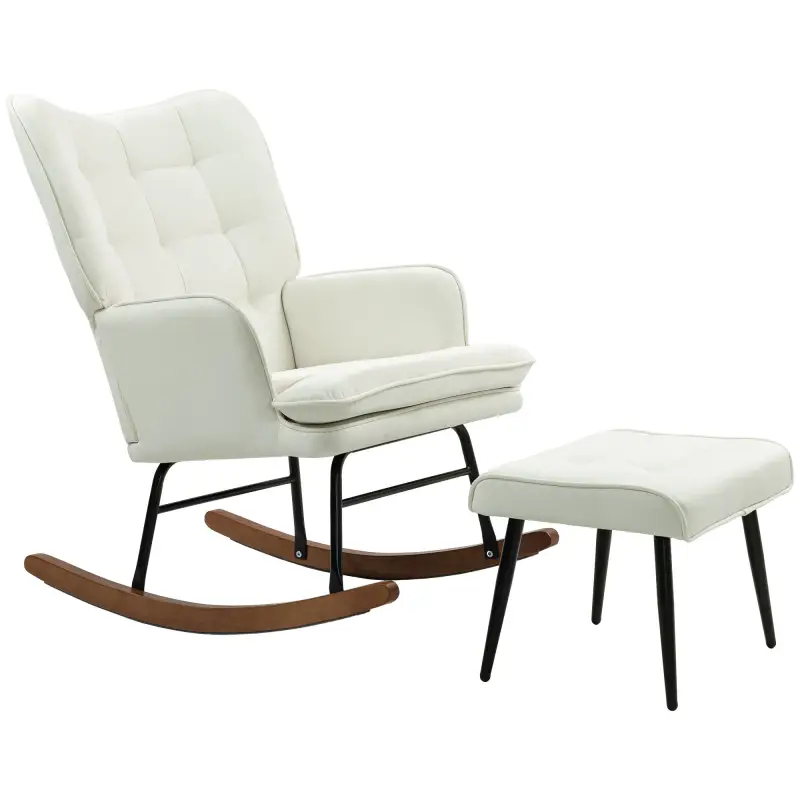 Silla Mecedora con Reposapiés Cojín Acolchado y Reposabrazos Carga 130 kg Crema