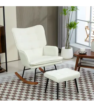 Silla Mecedora con Reposapiés Cojín Acolchado y Reposabrazos Carga 130 kg Crema