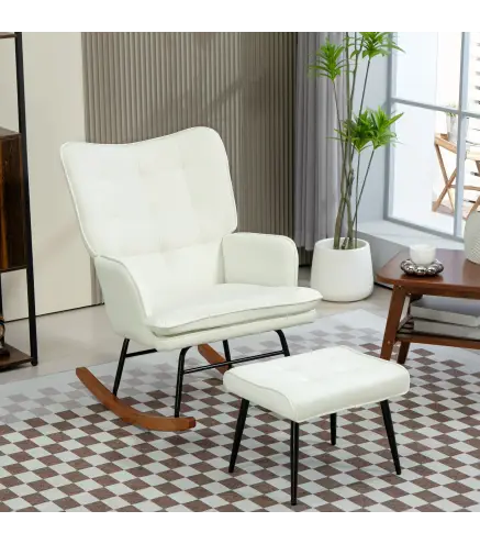 Silla Mecedora con Reposapiés Cojín Acolchado y Reposabrazos Carga 130 kg Crema