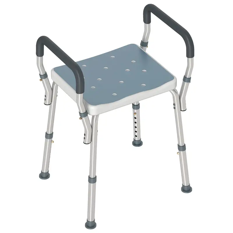 Taburete de ducha con Altura Ajustable para Personas Mayores o con Movilidad Reducida 52x45x69 cm Asiento Blanco y Azul