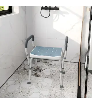 Taburete de ducha con Altura Ajustable para Personas Mayores o con Movilidad Reducida 52x45x69 cm Asiento Blanco y Azul