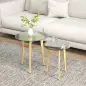 Set de 2 Mesas Auxiliares Modernas de Ø50x45 cm y Ø40x40 cm con Encimera de Vidrio Templado y Estructura de Acero