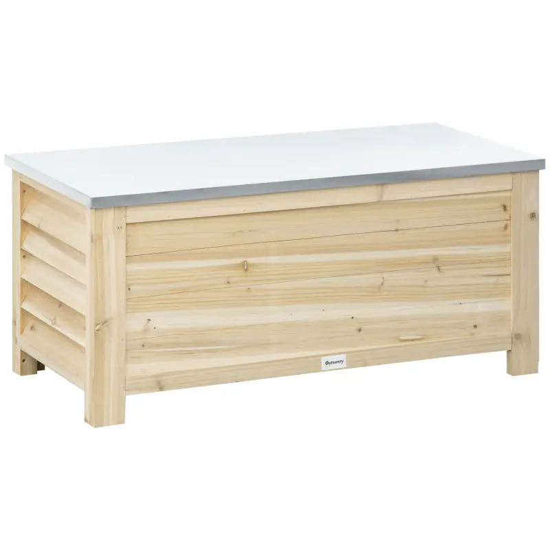 Baúl de Almacenaje Exterior de Madera con Tapa de Metal Galvanizado y Diseño con Listones 110x50x50 cm Madera Natural