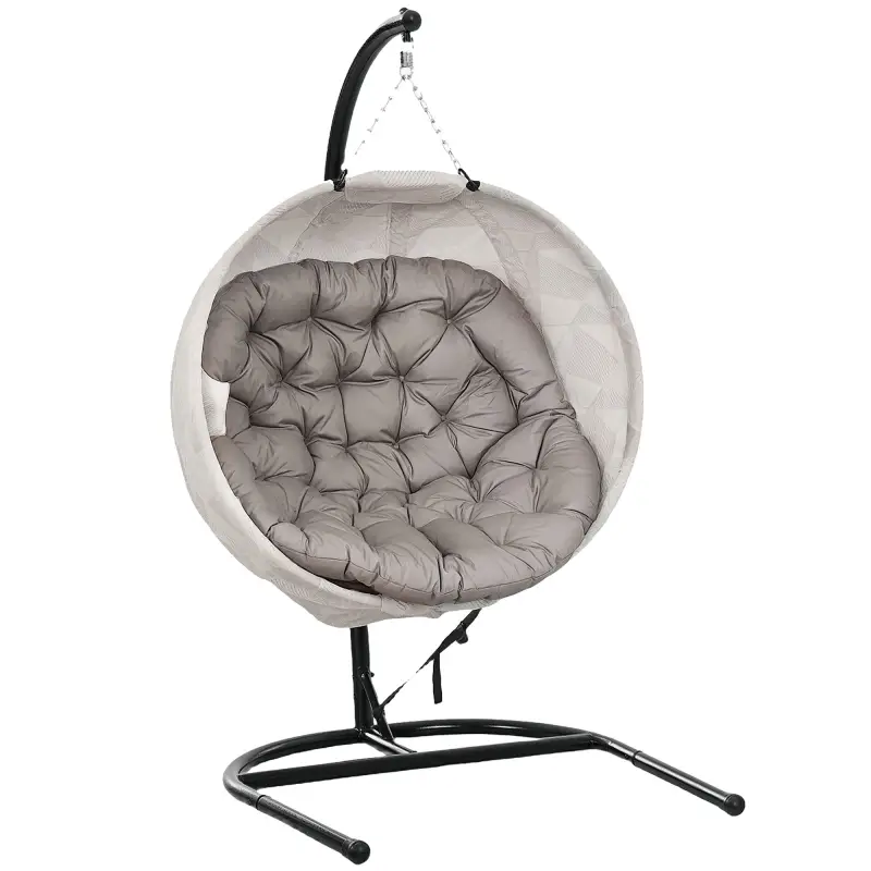 Silla Colgante con Soporte Cesta Plegable de Malla Doble Cojín para Interior y Exterior Carga 120 kg Arena y Negro Silla Colgante con Soporte Cesta Plegable de Malla Doble Cojín para Interior y Exterior Carga 120 kg Arena y Negro