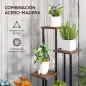 Soporte para Plantas de Madera y Acero de 3 Niveles con 5 Estantes Cuadradas y 4 Ruedas 59x59x110 cm Carbonizado