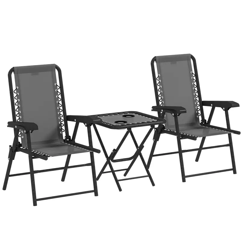 Conjunto de Jardín 3 Piezas Plegable con 2 Sillas 61x65x91cm y Mesa de 50x50x50cm Metal y Textilene para Exterior Gris