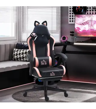 Silla Gamer Reclinable con Altura Ajustable Reposapiés Retráctil Soporte Lumbar y Reposacabezas Desmontable Negro