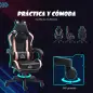 Silla Gamer Reclinable con Altura Ajustable Reposapiés Retráctil Soporte Lumbar y Reposacabezas Desmontable Negro