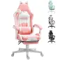 Silla Gamer Reclinable con Altura Ajustable Reposapiés Retráctil Soporte Lumbar y Reposacabezas Desmontable Rosa