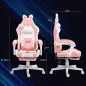 Silla Gamer Reclinable con Altura Ajustable Reposapiés Retráctil Soporte Lumbar y Reposacabezas Desmontable Rosa