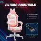Silla Gamer Reclinable con Altura Ajustable Reposapiés Retráctil Soporte Lumbar y Reposacabezas Desmontable Rosa