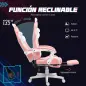 Silla Gamer Reclinable con Altura Ajustable Reposapiés Retráctil Soporte Lumbar y Reposacabezas Desmontable Rosa