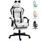 Silla Gamer Reclinable con Altura Ajustable Reposapiés Retráctil Soporte Lumbar y Reposacabezas Desmontable Blanco