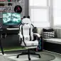 Silla Gamer Reclinable con Altura Ajustable Reposapiés Retráctil Soporte Lumbar y Reposacabezas Desmontable Blanco