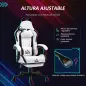Silla Gamer Reclinable con Altura Ajustable Reposapiés Retráctil Soporte Lumbar y Reposacabezas Desmontable Blanco