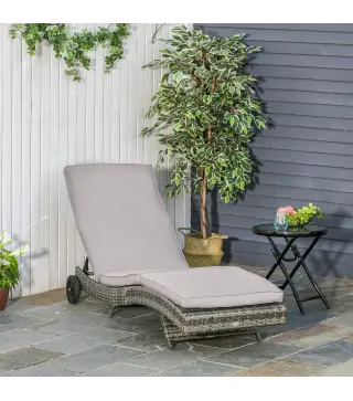 Tumbona de Jardín en Forma de S con 2 Ruedas Respaldo Ajustable en 5 Posiciones y Cojín Extraíble 207x70x70 cm Gris