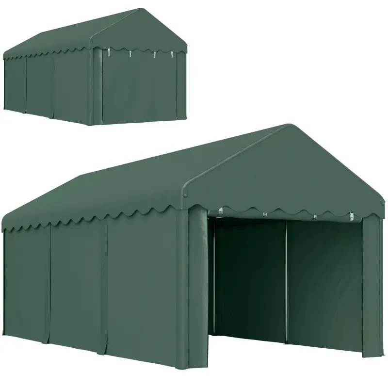 Garaje Exterior para Coche 6x3 m Impermeable Anti-UV con Paredes Laterales Desmontables y 2 Puertas con Cremallera Verde