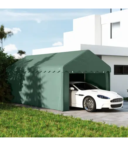 Garaje Exterior para Coche 6x3 m Impermeable Anti-UV con Paredes Laterales Desmontables y 2 Puertas con Cremallera Verde