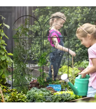 Juego de 2 Enrejados de Jardín Soportes para Enredaderas de Acero para Flores Plantas en Patio 38x98 cm Negro