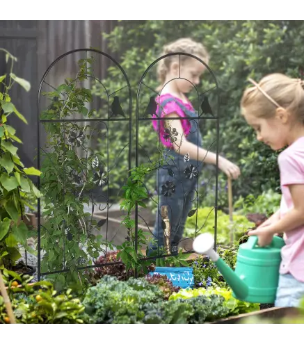Juego de 2 Enrejados de Jardín Soportes para Enredaderas de Acero para Flores Plantas en Patio 38x98 cm Negro