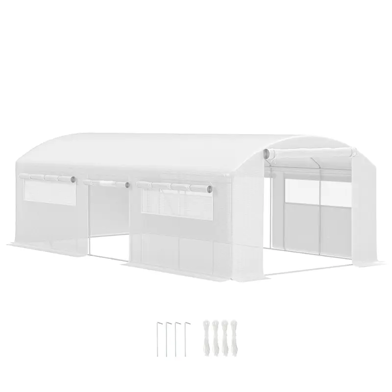 Invernadero de Túnel 6x3x2 m con 6 Ventanas de Malla Cubierta de PE Anti-UV y 3 Puertas Enrollables Blanco