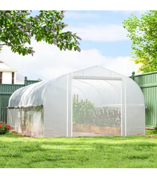 Invernadero de Túnel 6x3x2 m con Anti-UV y Puerta Enrollable con Cremallera Paredes Laterales con Malla Blanco