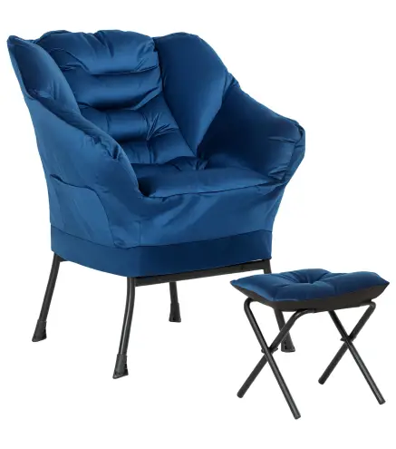 Sillón de Salón con Otomana Sillón de Relax con Bolsillos Laterales y Patas de Acero para Sala de Estar Dormitorio Azul