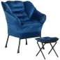 Sillón de Salón con Otomana Sillón de Relax con Bolsillos Laterales y Patas de Acero para Sala de Estar Dormitorio Azul Sillón de Salón con Otomana Sillón de Relax con Bolsillos Laterales y Patas de Acero para Sala de Estar Dormitorio Azul