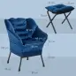 Sillón de Salón con Otomana Sillón de Relax con Bolsillos Laterales y Patas de Acero para Sala de Estar Dormitorio Azul