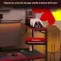 Escritorio Gaming de Fibra de Carbono con Luces LED 110x50 cm Tomas de Corriente Estantes y Control Remoto Negro