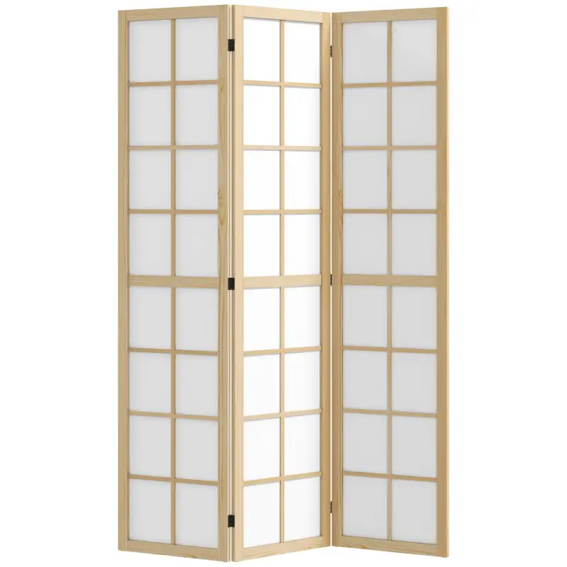 Biombo Plegable de 3 Paneles Separador de Ambientes para Sala de Estar Dormitorio y Oficina 120x170 cm Madera y Blanco