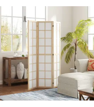 Biombo Plegable de 3 Paneles Separador de Ambientes para Sala de Estar Dormitorio y Oficina 120x170 cm Madera y Blanco