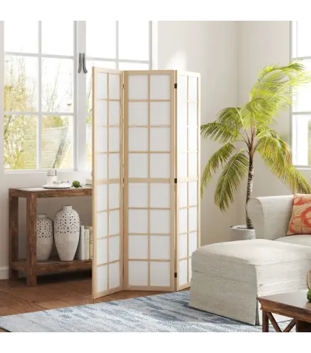 Biombo Plegable de 3 Paneles Separador de Ambientes para Sala de Estar Dormitorio y Oficina 120x170 cm Madera y Blanco
