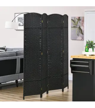 Biombo Separador de Ambientes de 4 Paneles Biombo Plegable 160x170 cm para Salón Dormitorio Oficina Negro