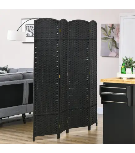 Biombo Separador de Ambientes de 4 Paneles Biombo Plegable 160x170 cm para Salón Dormitorio Oficina Negro