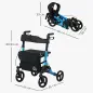 Andador para Ancianos Plegable de Aluminio con Asiento 4 Ruedas Altura Ajustable Frenos de Maneta Azul y Negro