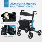 Andador para Ancianos Plegable de Aluminio con Asiento 4 Ruedas Altura Ajustable Frenos de Maneta Azul y Negro