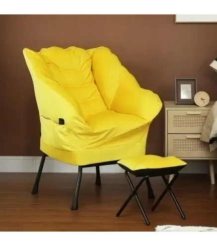 Sillón de Salón con Otomana Sillón de Relax con Bolsillos Laterales y Patas de Acero para Sala de Estar Dormitorio Amari