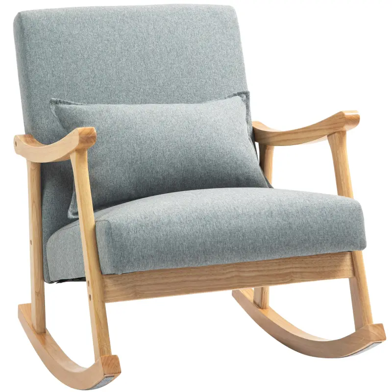 Silla Mecedora con Cojín Lumbar Respaldo Amplio y Base de Madera para Salón o Dormitorio 65x87x84 cm Gris Claro Silla Mecedora con Cojín Lumbar Respaldo Amplio y Base de Madera para Salón o Dormitorio 65x87x84 cm Gris Claro