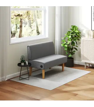 Sofá de 2 Plazas Tapizado en Pana con 2 Puertos USB 1 Puerto Tipo-C y Patas de Madera Carga 220 kg 110x60x85 cm Gris